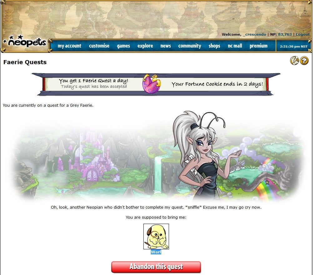 Neopets quest page login